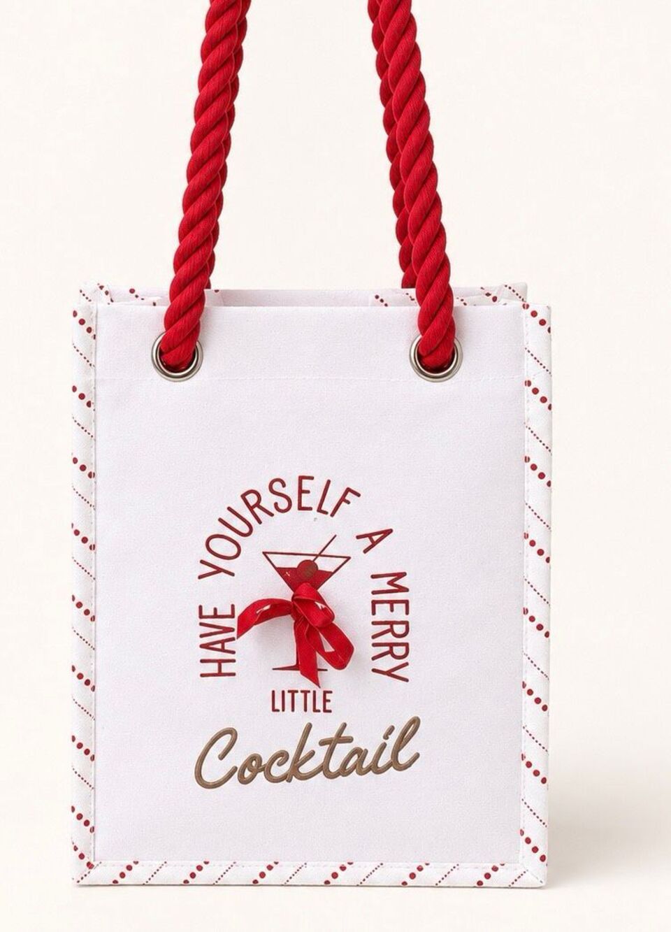 NWT Christmas Wine Bottle Tote Bag Holds 4 Bottles Merry Cocktail